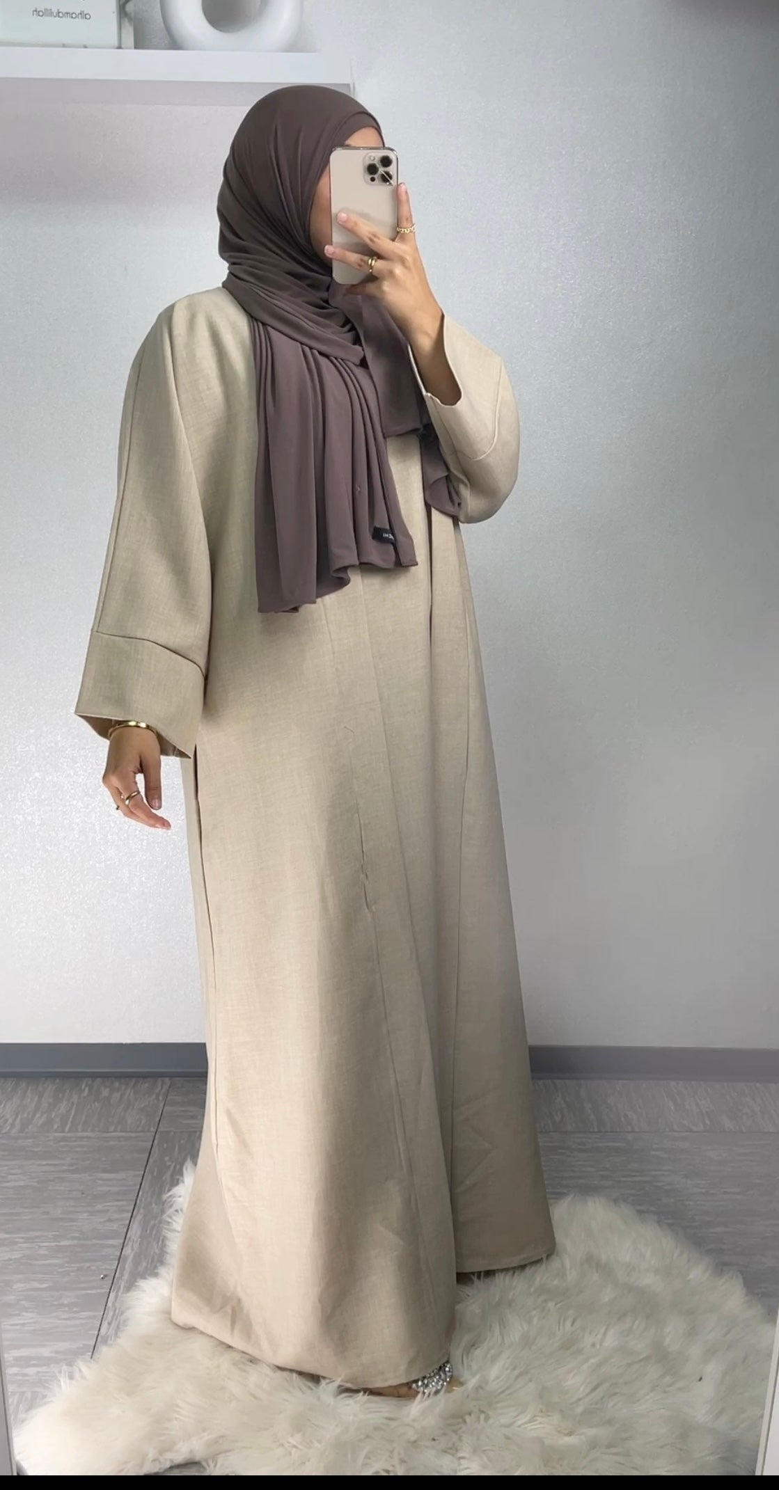 Leinen Abaya in beige