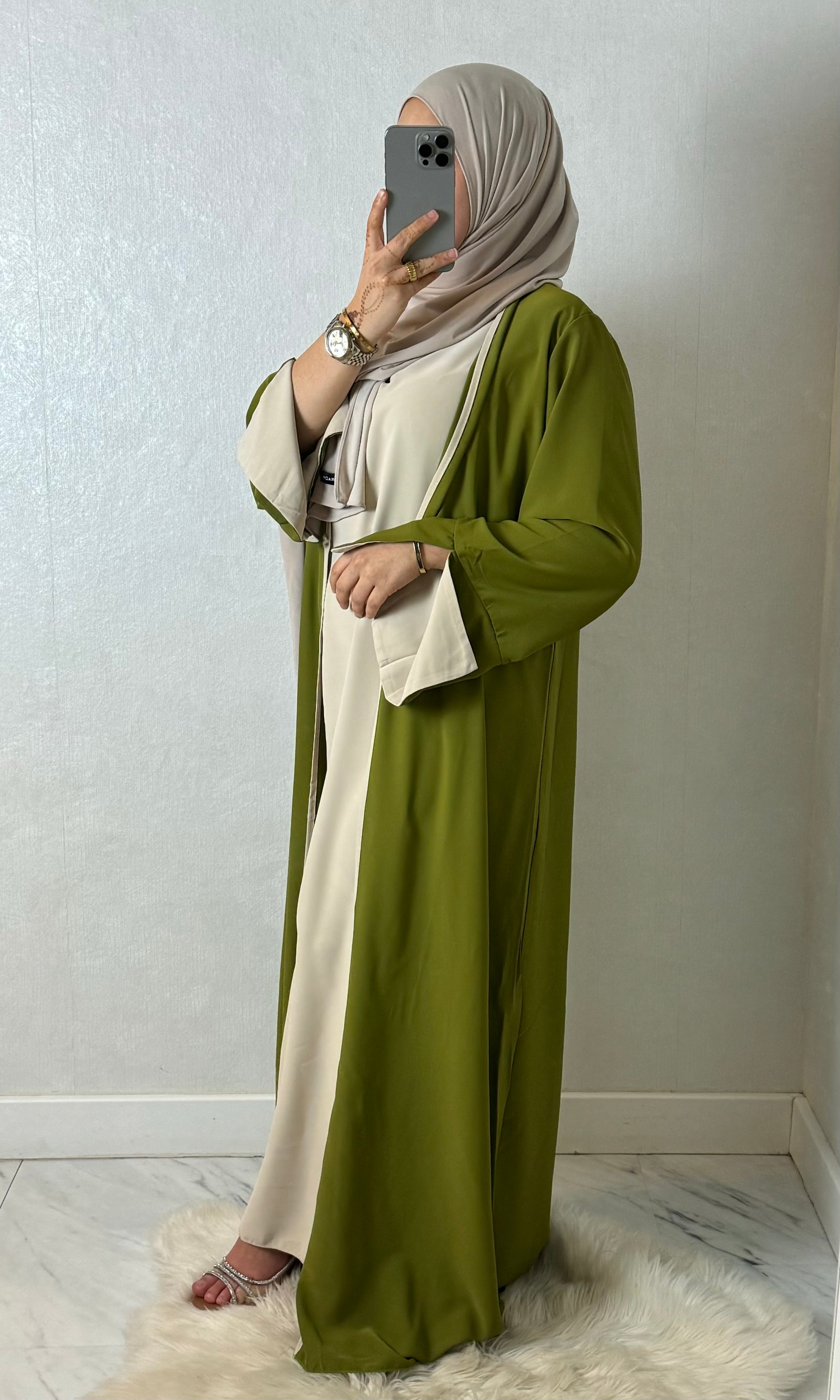 2-Teiler Abaya - Lime/ Beige