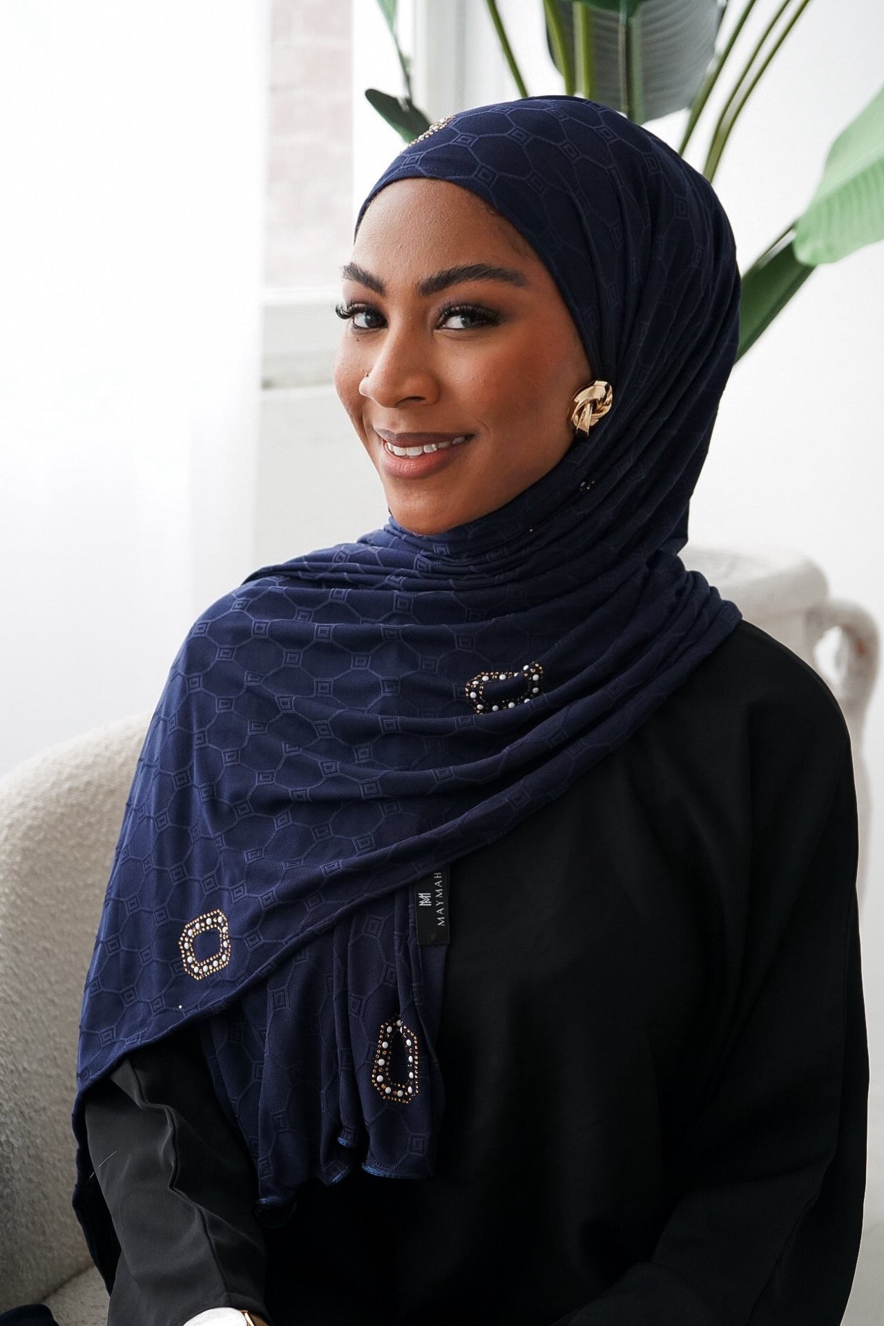 Jacquard hijab – dark blue