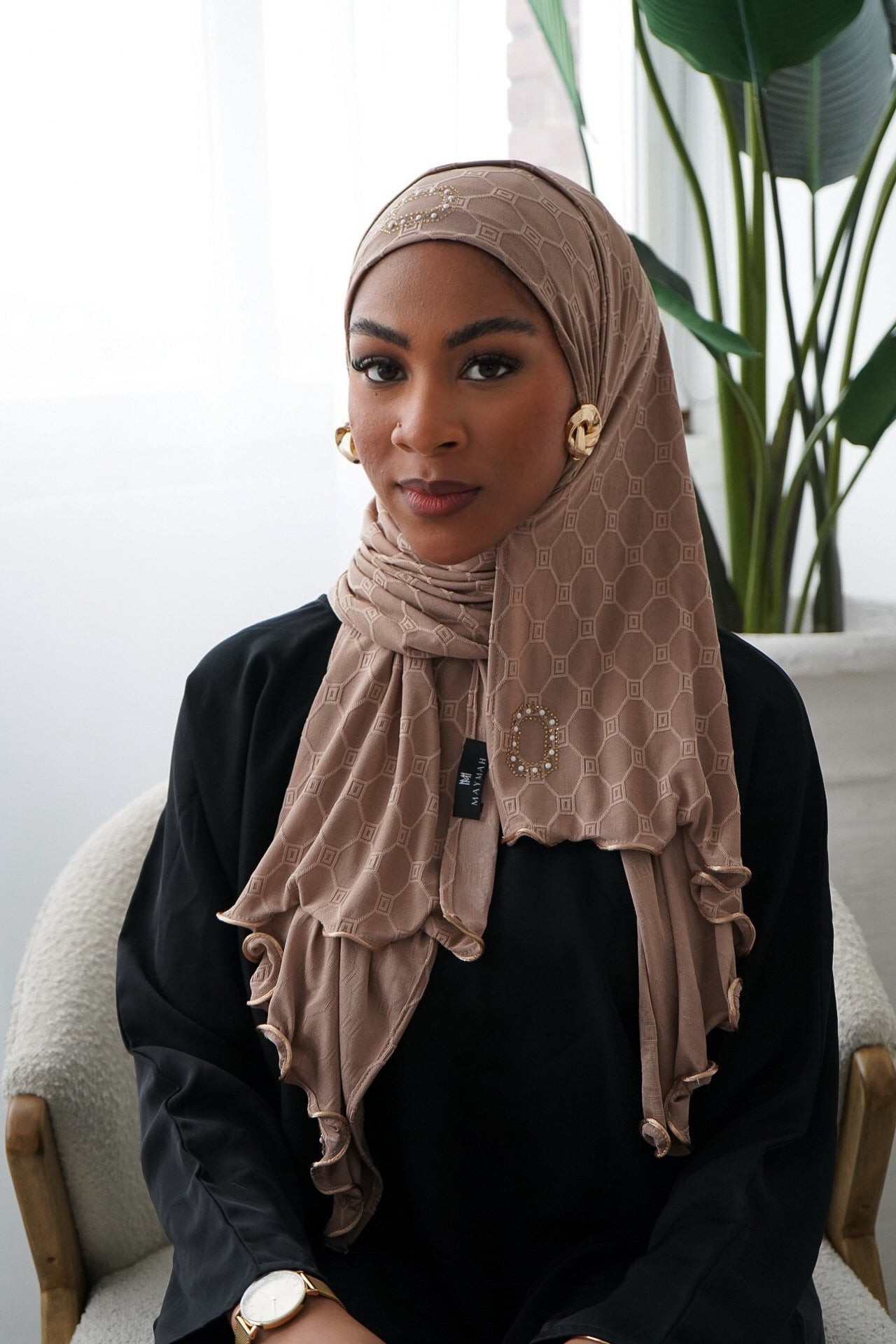 Jacquard hijab – toffee