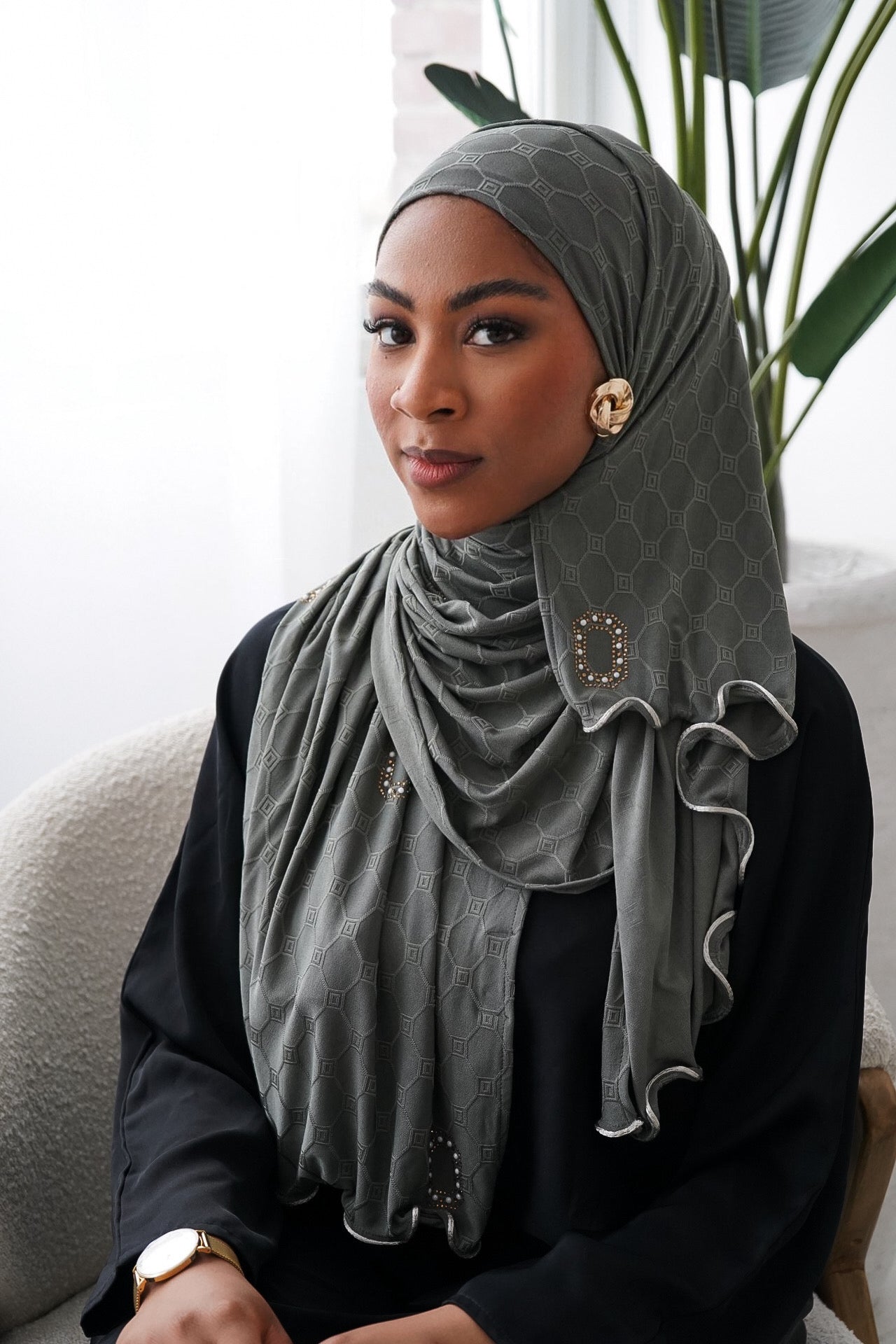 Jacquard hijab – dark sage