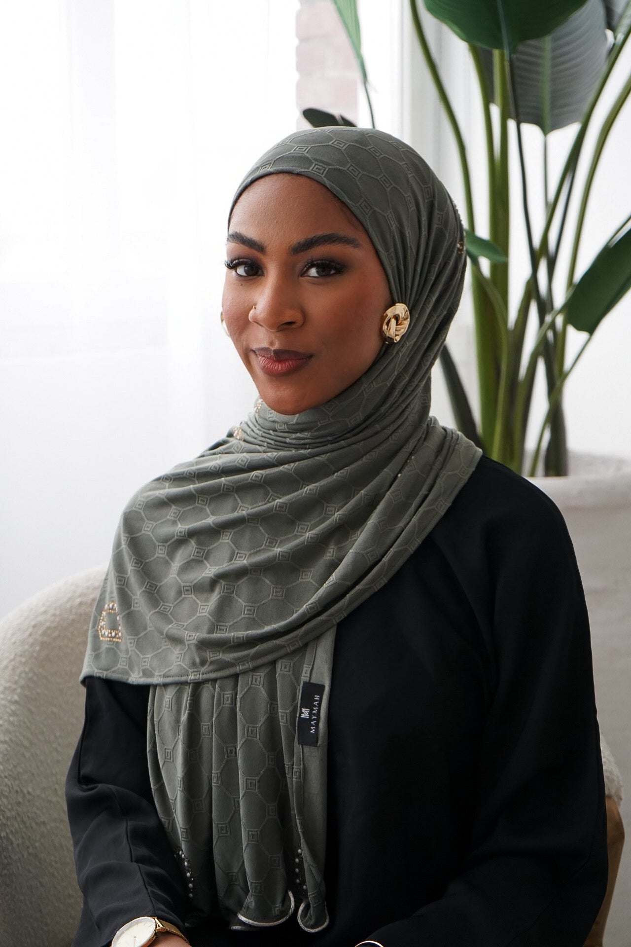 Jacquard hijab – dark sage