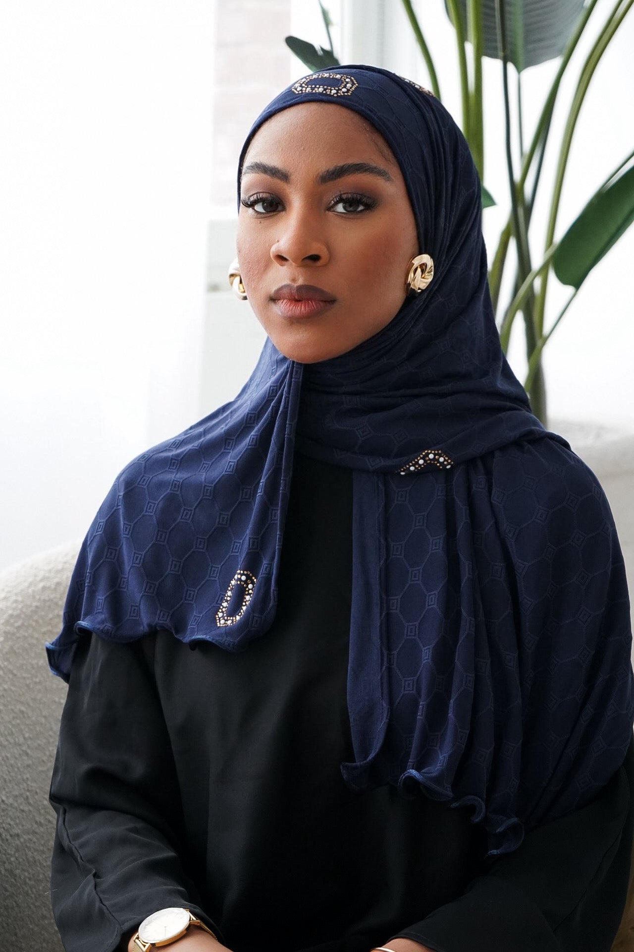 Jacquard hijab – dark blue