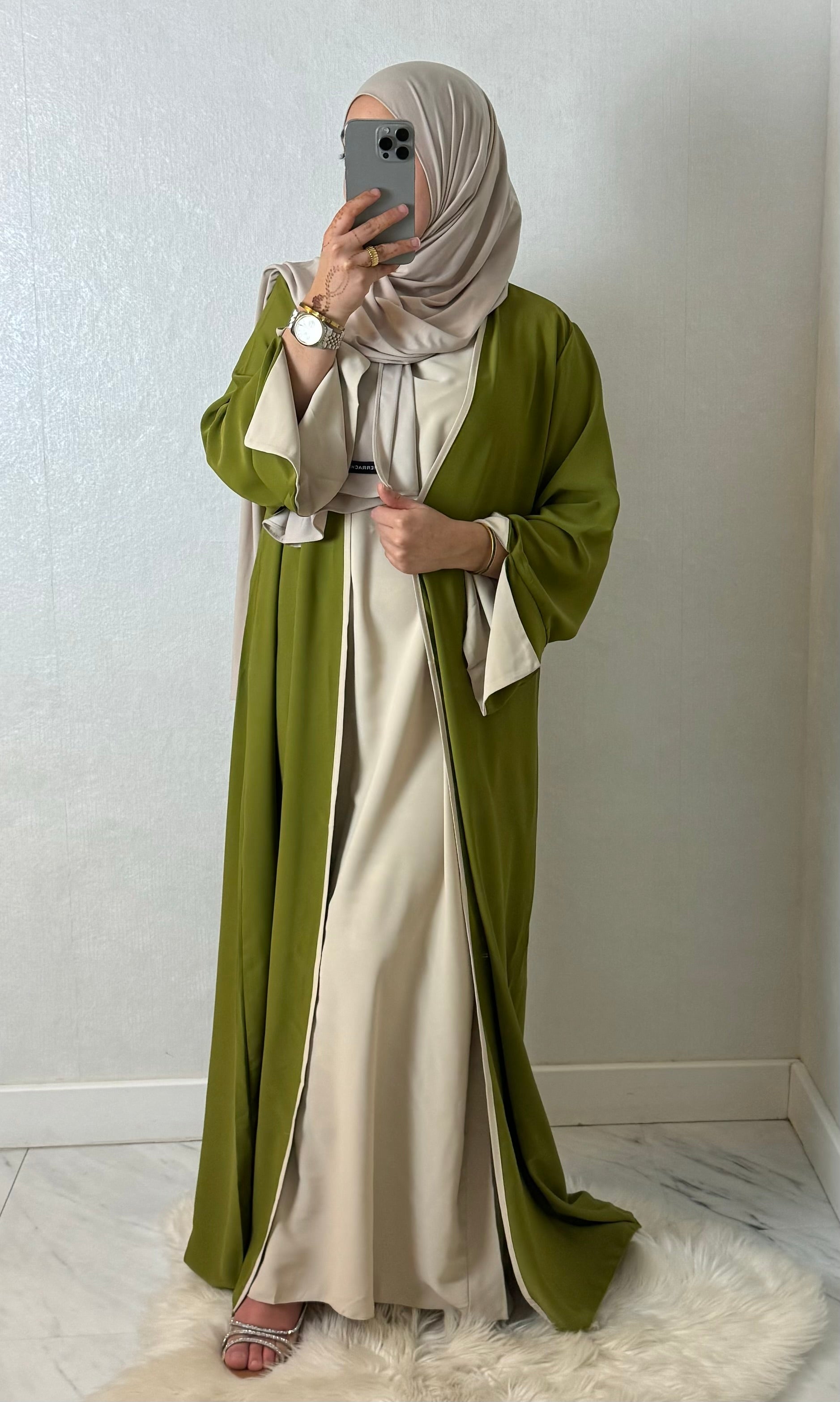 2-Teiler Abaya - Lime/ Beige