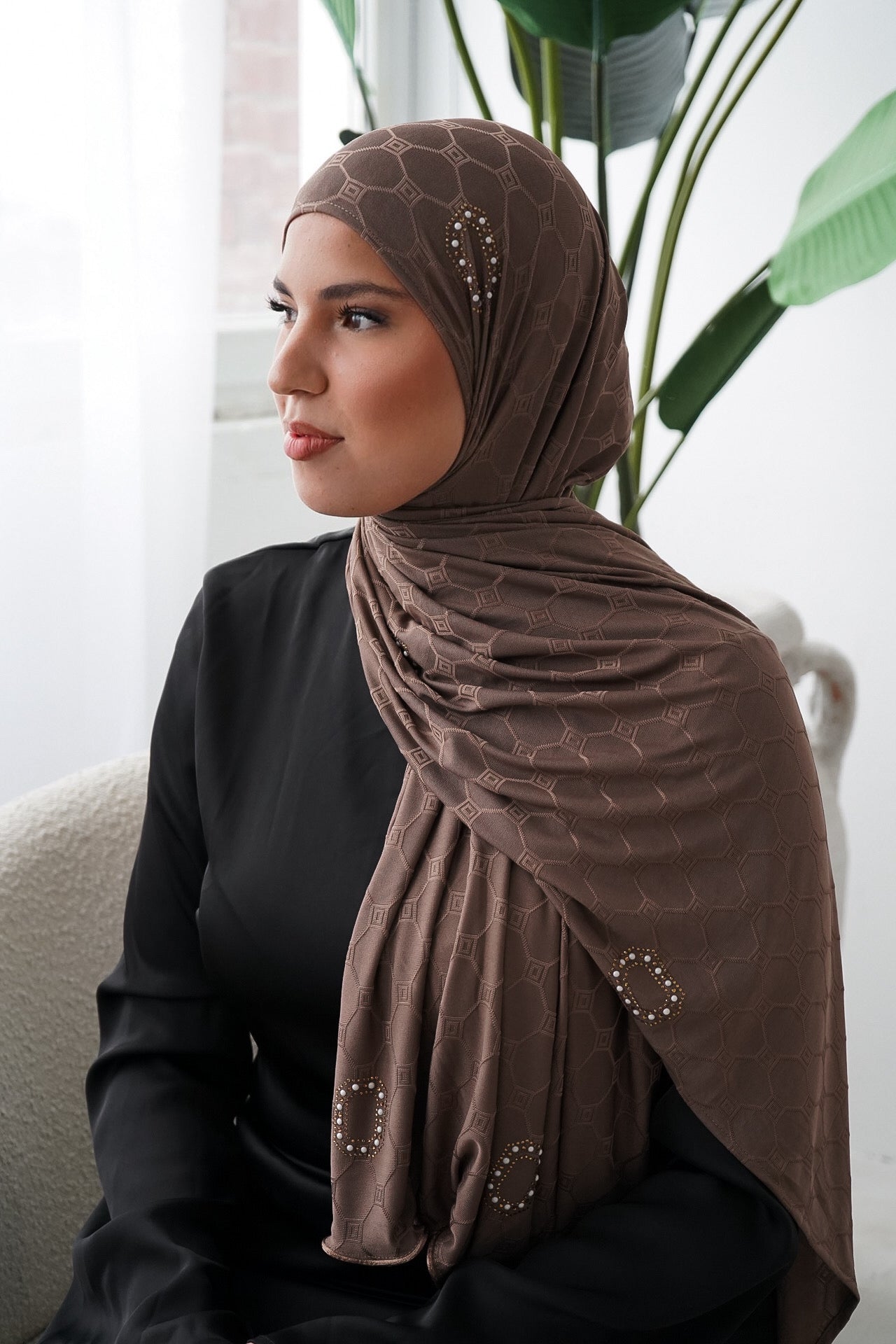 Jacquard hijab – walnut brown