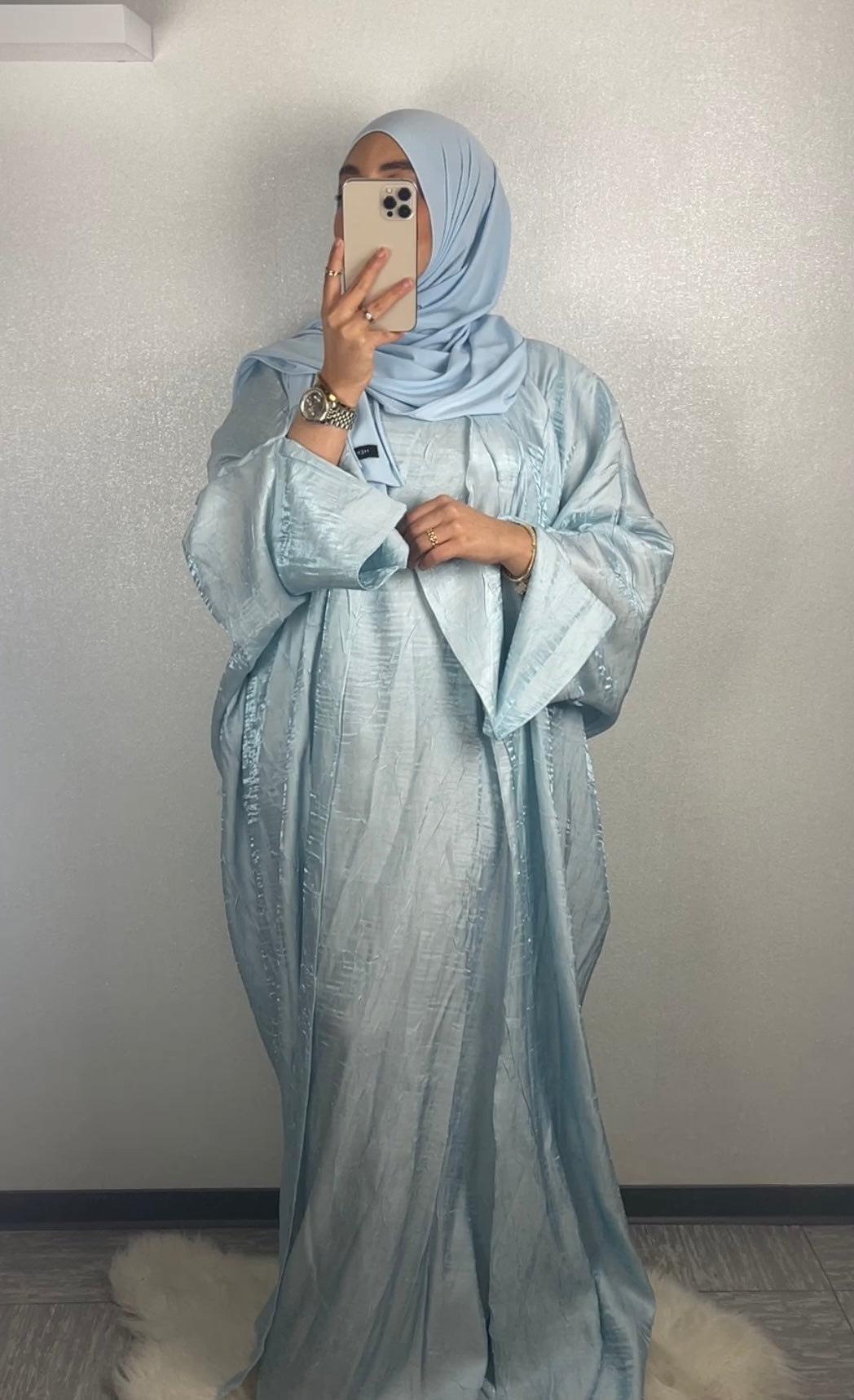 Eleganter Kimono Abaya in babyblau